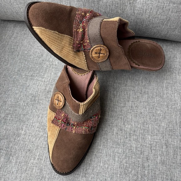 Kenzie Touch Corduroy Leather Brown Suede Clogs Mules Heels Women's Size 9M - Picture 8 of 13
